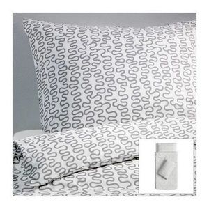 NWT Ikea Krakris Twin Duvet Cover with Sham Cover in White/Gray Squiggly Lines